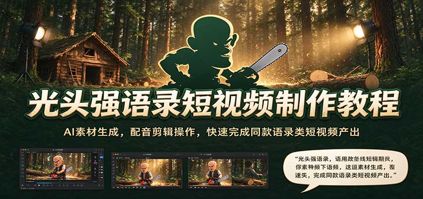 光头强语录短视频制作教程：AI素材生成，配音剪辑操作，快速完成同款语录类短视频产出-副业网