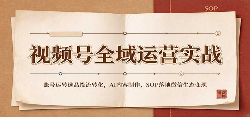 视频号全域运营实战：账号运转选品投流转化，AI内容制作，SOP落地微信生态变现-副业网