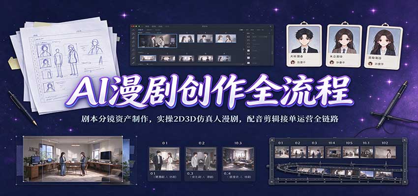AI漫剧创作全流程：剧本分镜资产制作，实操2D3D仿真人漫剧，配音剪辑接单运营全链路-副业网