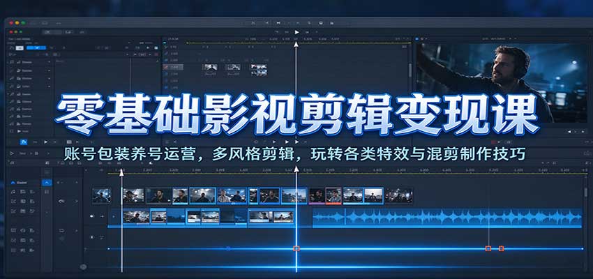 零基础影视剪辑变现课:账号包装养号运营,多风格剪辑,玩转各类特效与混剪制作技巧-副业网