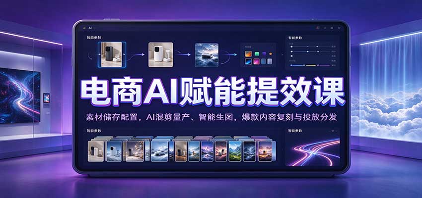 电商AI赋能提效课：素材储存配置，AI混剪量产、智能生图，爆款内容复刻与投放分发-副业网