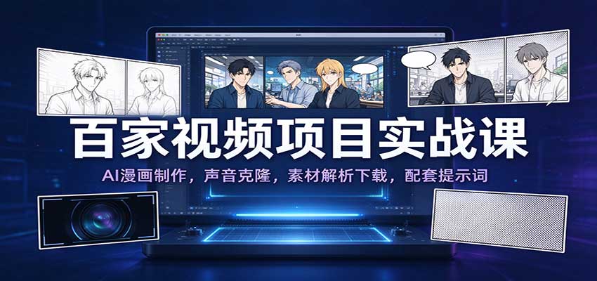 百家视频项目实战课：AI漫画制作，声音克隆，素材解析下载，配套提示词-副业网