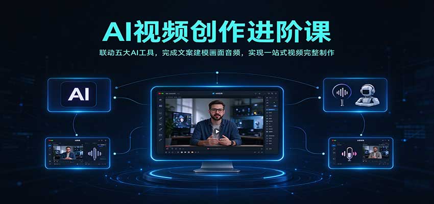 AI视频创作进阶课:联动五大AI工具,完成文案建模画面音频,实现一站式视频完整制作-副业网