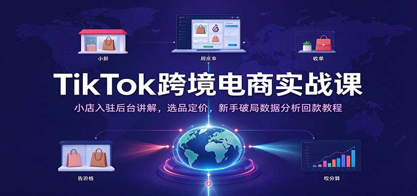 TikTok跨境电商实战课:小店入驻后台讲解,选品定价,新手破局数据分析回款教程-副业网