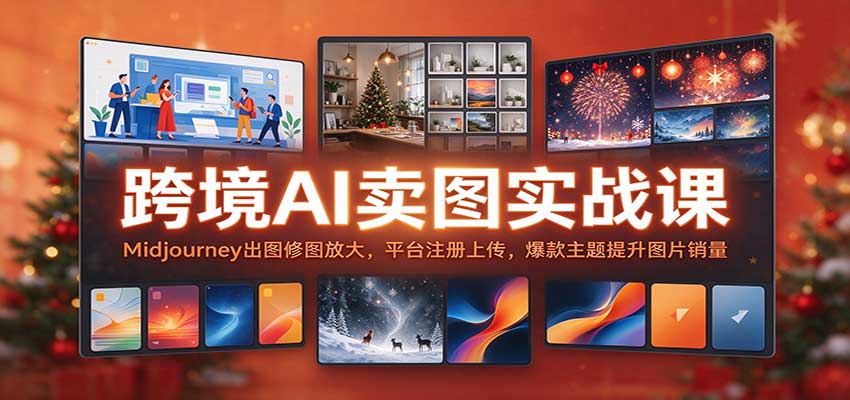 跨境AI卖图实战课：Midjourney出图修图放大，平台注册上传，爆款主题提升图片销量-副业网