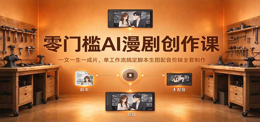 零门槛AI漫剧创作课：一文一生一成片，单工作流搞定脚本生图配音剪辑全套制作-副业网