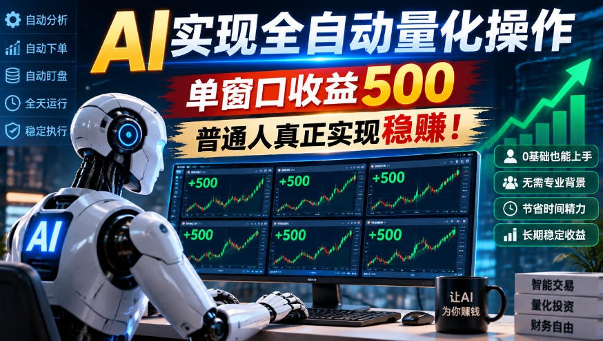 AI实现全自动量化，单窗口月入收益500，别嫌收益少，靠谱最重要！-副业网