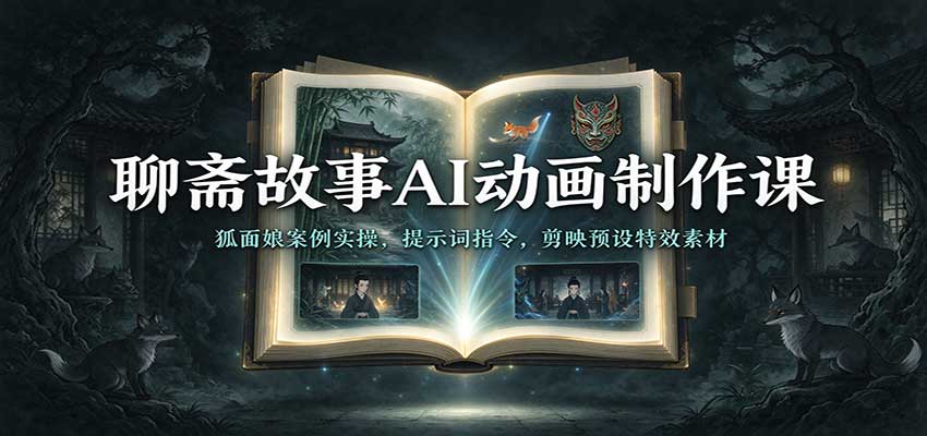 聊斋故事AI动画制作课：狐面娘案例实操，提示词指令，剪映预设特效素材-副业网