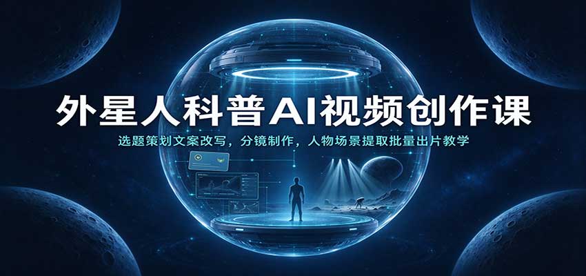 外星人科普AI视频创作课：选题策划文案改写，分镜制作，人物场景提取批量出片教学-副业网