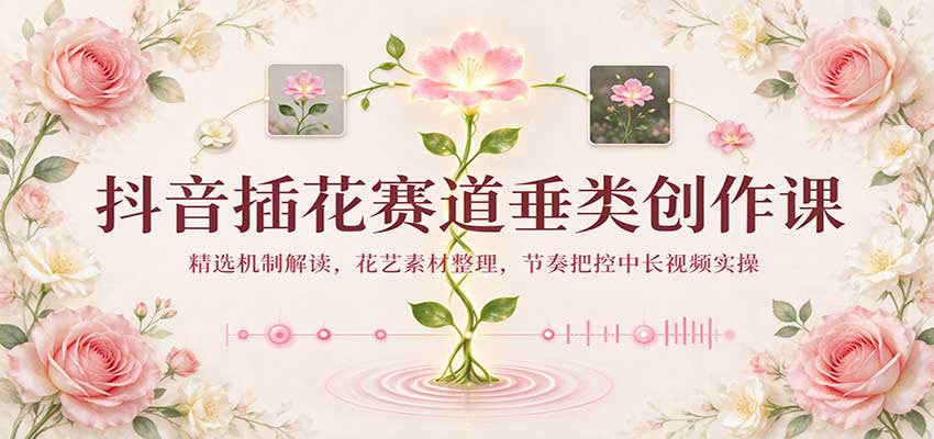 抖音插花赛道垂类创作课：精选机制解读，花艺素材整理，节奏把控中长视频实操-副业网
