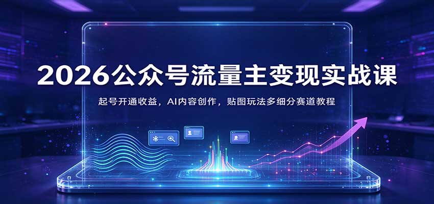 2026公众号流量主变现实战课：起号开通收益，AI内容创作，贴图玩法多细分赛道教程-副业网