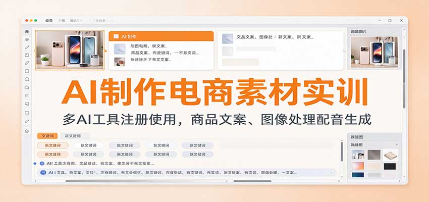 AI制作电商素材实训：多AI工具注册使用，商品文案、图像处理配音生成-副业网