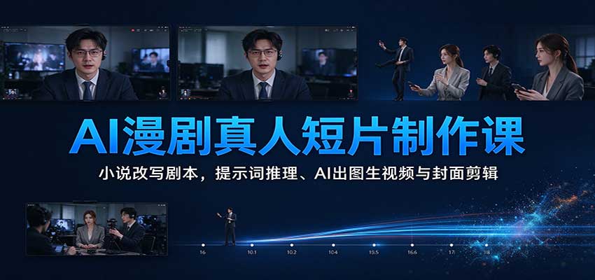 AI漫剧真人短片制作课：小说改写剧本，提示词推理、AI出图生视频与封面剪辑-副业网
