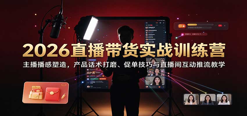 2026直播带货实战训练营：主播播感塑造，产品话术打磨、促单技巧与直播间互动推流教学-副业网