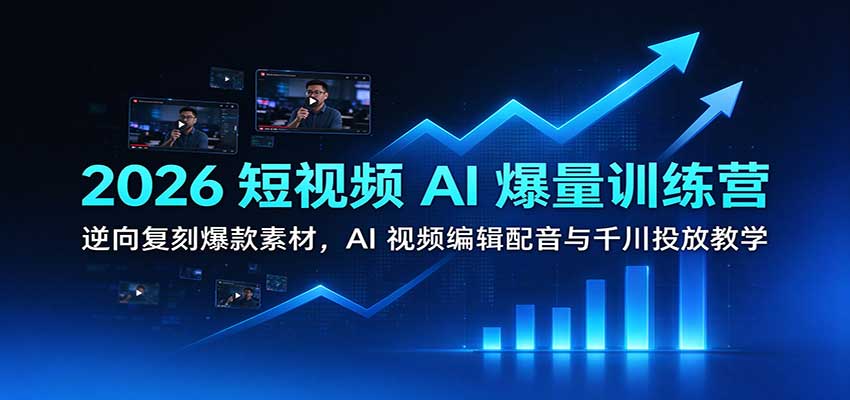 2026短视频AI爆量训练营：逆向复刻爆款素材，AI视频编辑配音与千川投放教学-副业网