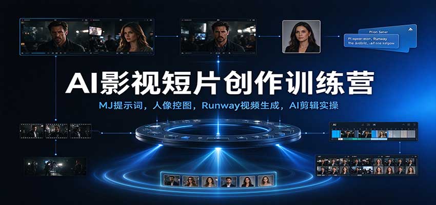 AI影视短片创作训练营：MJ提示词，人像控图，Runway视频生成，AI剪辑实操-副业网
