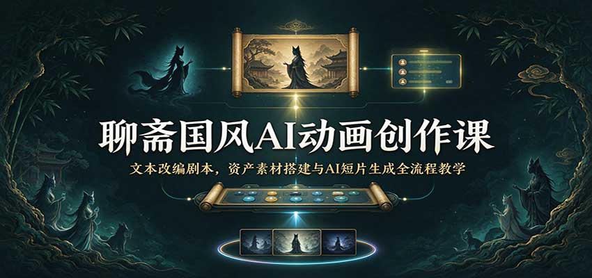 聊斋国风AI动画创作课：文本改编剧本，资产素材搭建与AI短片生成全流程教学-副业网
