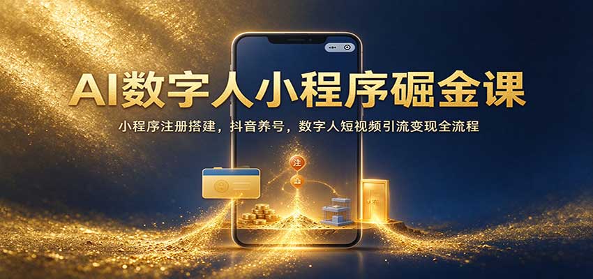 AI数字人小程序掘金课：小程序注册搭建，抖音养号，数字人短视频引流变现全流程-副业网