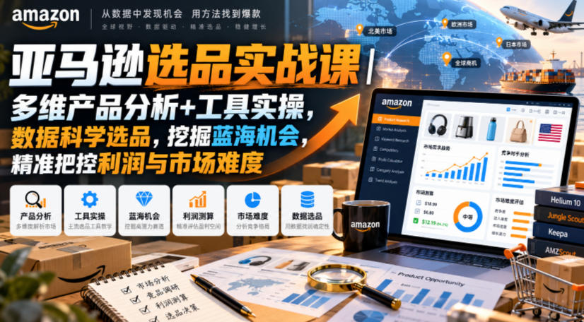 亚马逊选品实战课｜多维产品分析+工具实操，数据科学选品，挖掘蓝海机会，精准把控利润与市场难度-副业网
