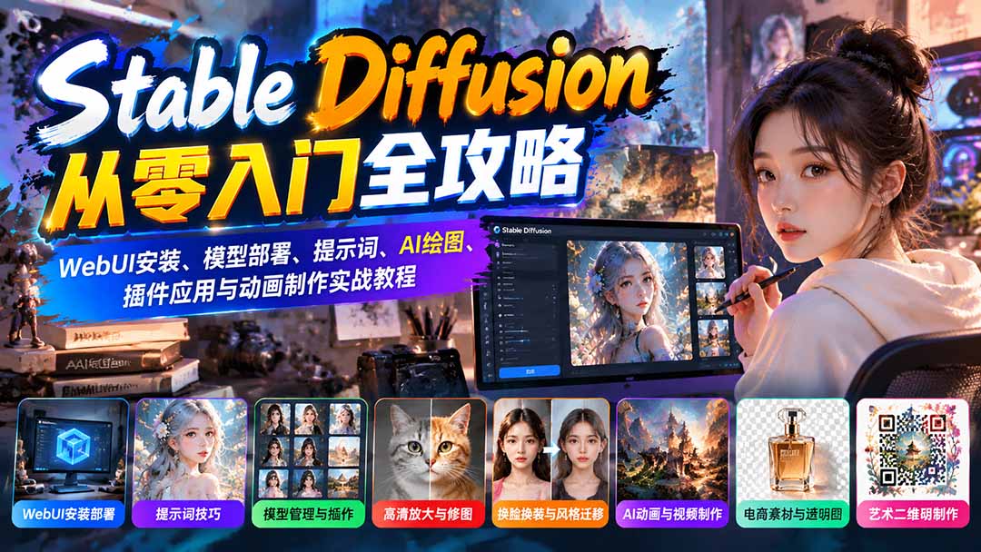 图片[2]-Stable Diffusion从零入门全攻略：WebUI安装、模型部署、提示词、AI绘图、插件应用与动画制作实战教程-副业网