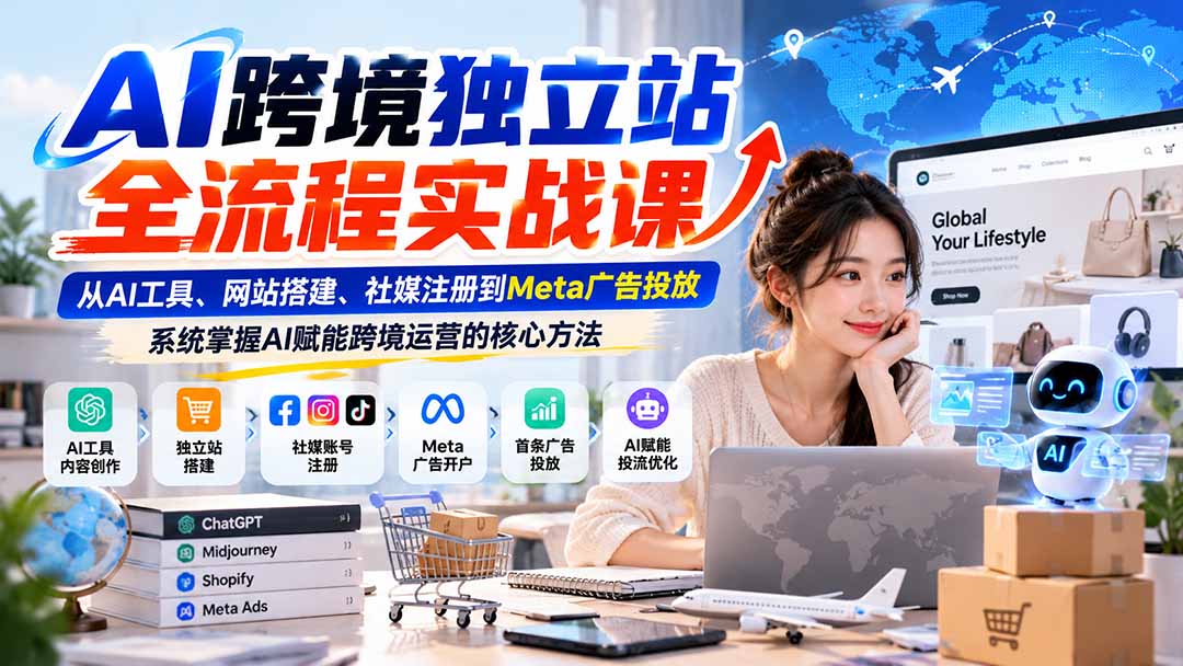 AI跨境独立站全流程实战课：从AI工具、网站搭建、社媒注册到Meta广告投放，系统掌握AI赋能跨境运营的核心方法-副业网