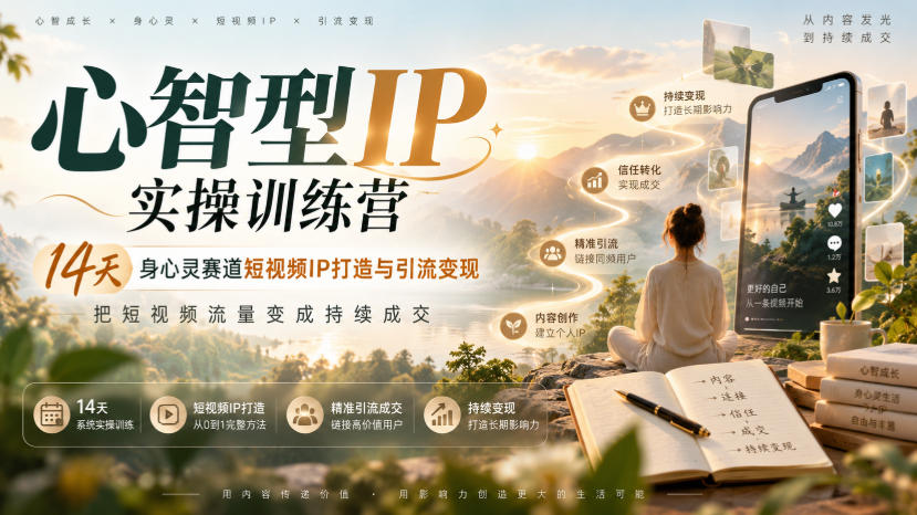 心智型IP实操训练营｜14天身心灵赛道短视频IP打造与引流变现，把短视频流量变成持续成交-副业网