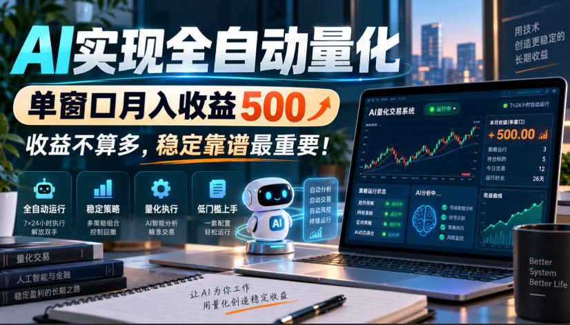 AI实现全自动量化，单窗口月入收益500，收益不算多，稳定靠谱最重要！【揭秘】-副业网
