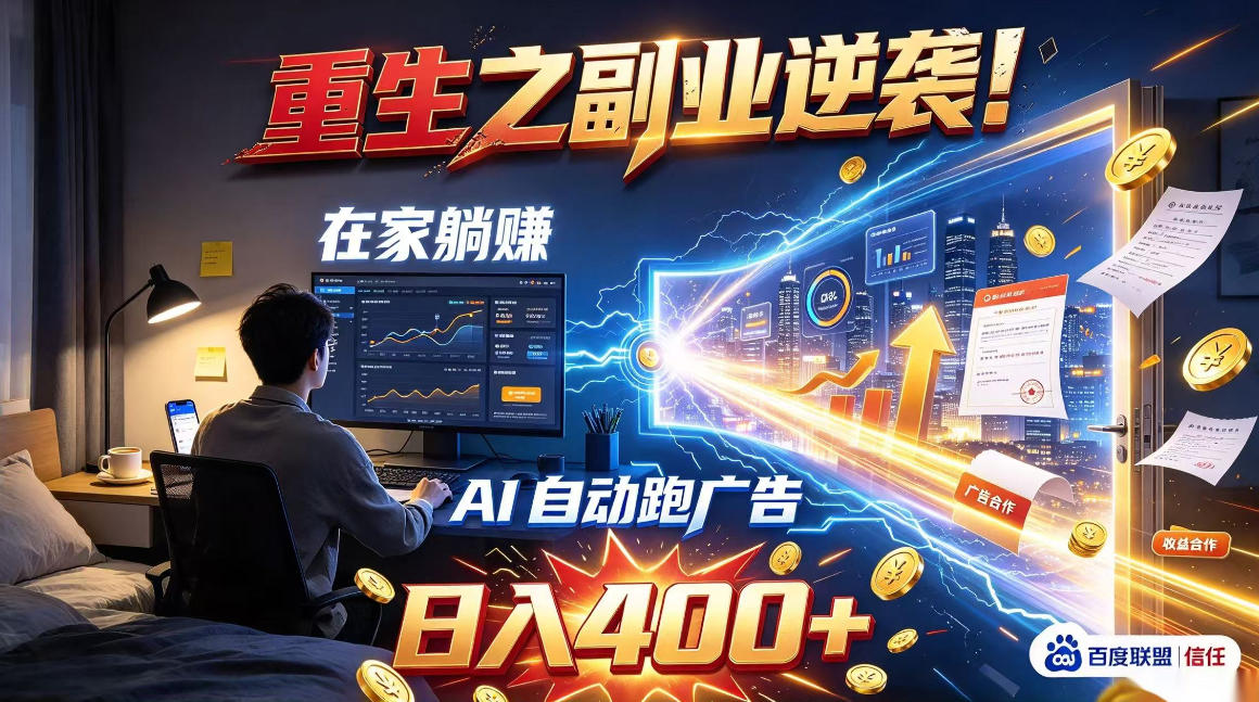 重生之副业逆袭！在家躺赚AI自动跑广告日入400+，无需人工操作【揭秘】-副业网