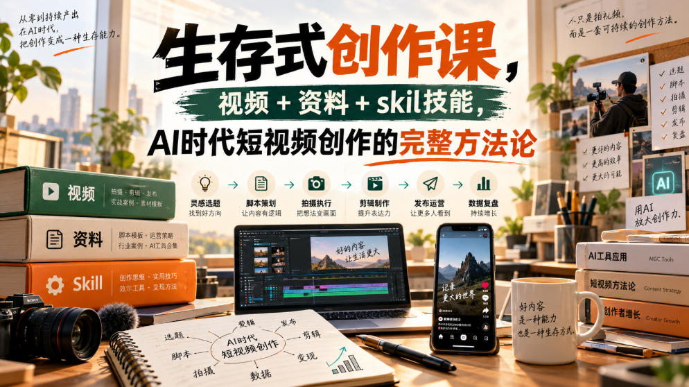 生存式创作课，视频+资料+skil技能，ai时代短视频创作的完整方法论-副业网