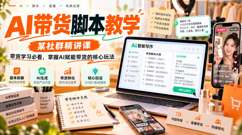 AI带货脚本教学，某社群精讲课，带货学习必看，掌握AI赋能带货的核心玩法-副业网