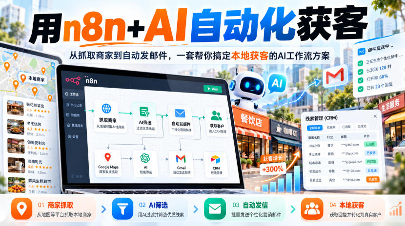 【无水印】用n8n+AI自动化获客，从抓取商家到自动发邮件，一套帮你搞定本地获客的AI工作流方案【原创双语字幕】-副业网