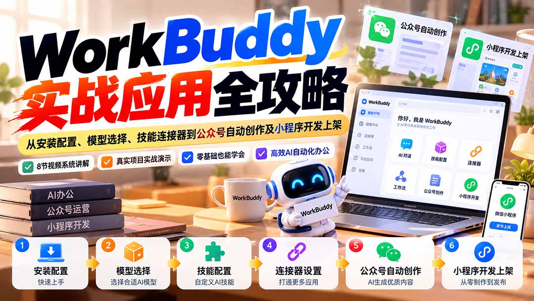 图片[2]-WorkBuddy 实战应用全攻略：从安装配置、模型选择、技能连接器到公众号自动创作及小程序开发上架-副业网
