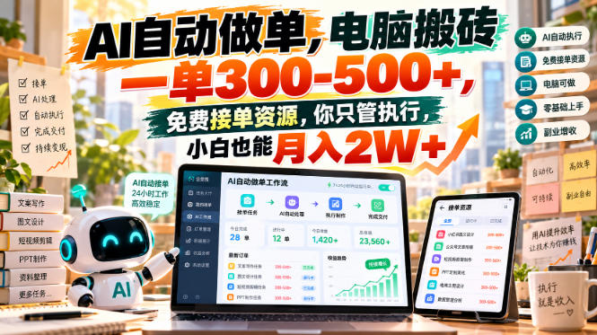 AI自动做单，电脑搬砖一单300-500+，免费接单资源，你只管执行，小白也能月入2W+【揭秘】-副业网