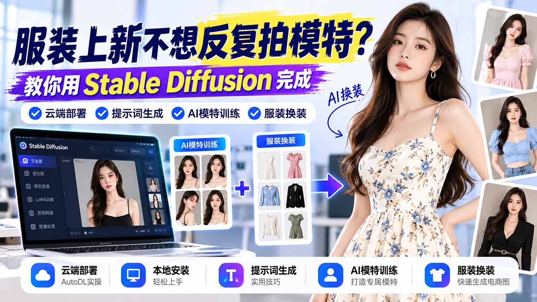 服装上新不想反复拍模特？教你用Stable Diffusion完成云端部署、提示词生成、AI模特训练与换装-副业网
