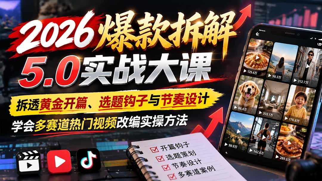 图片[2]-2026爆款拆解5.0实战大课：拆透黄金开篇、选题钩子与节奏设计，学会多赛道热门视频改编实操方法-副业网