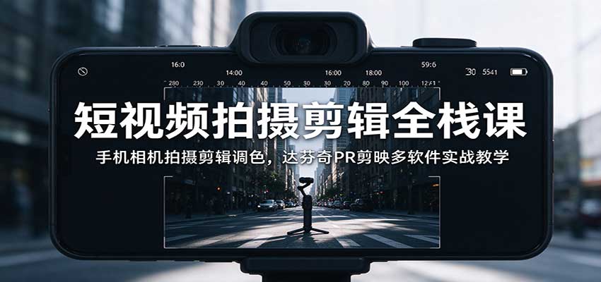 短视频拍摄剪辑全栈课:手机相机拍摄剪辑调色,达芬奇PR剪映多软件实战教学-副业网