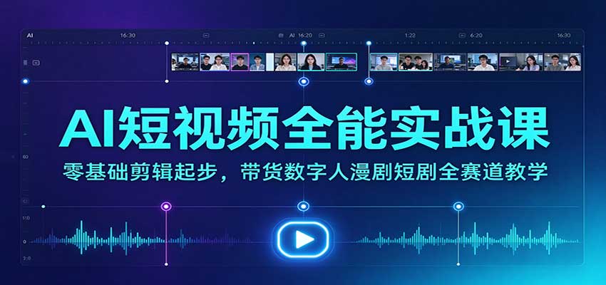 AI短视频全能实战课：零基础剪辑起步，带货数字人漫剧短剧全赛道教学-副业网