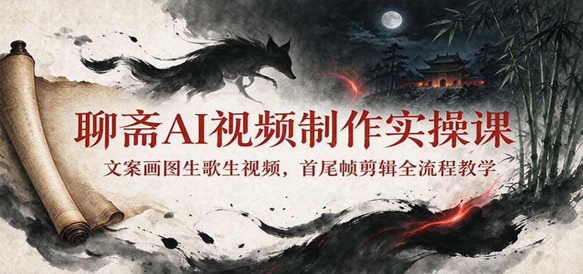 聊斋AI视频制作实操课：文案画图生歌生视频，首尾帧剪辑全流程教学-副业网