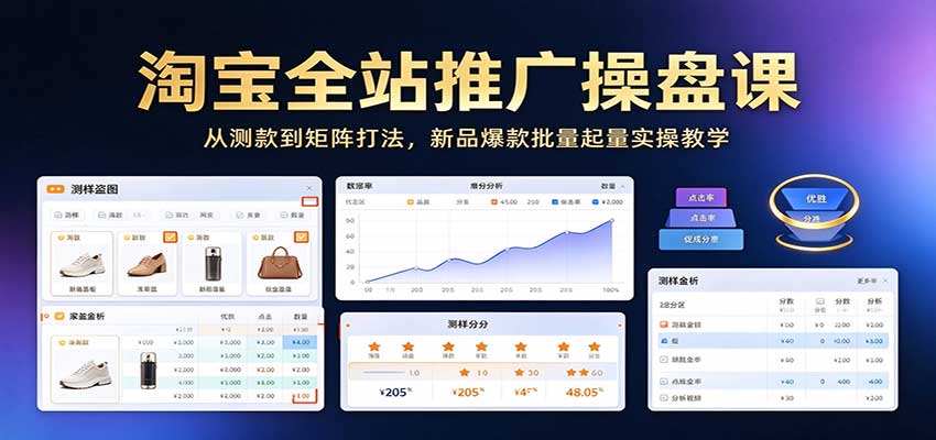 淘宝全站推广操盘课：从测款到矩阵打法，新品爆款批量起量实操教学-副业网