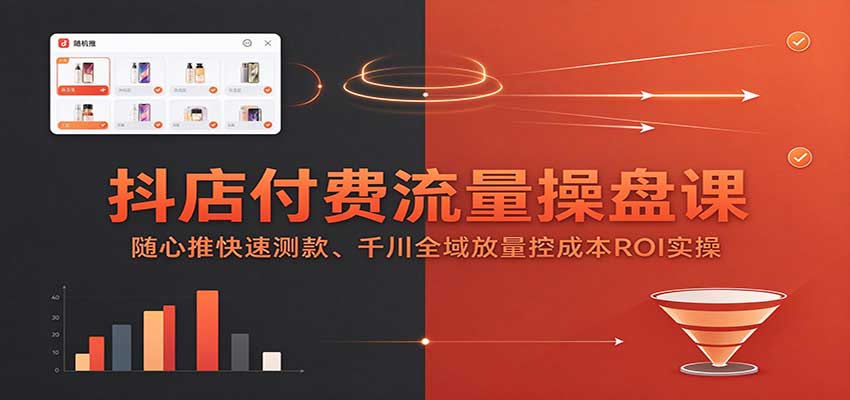 抖店付费流量操盘课：随心推快速测款、千川全域放量控成本ROI实操-副业网