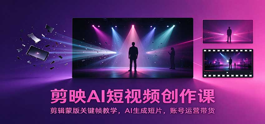 剪映AI短视频创作课：剪辑蒙版关键帧教学，AI生成短片，账号运营带货-副业网