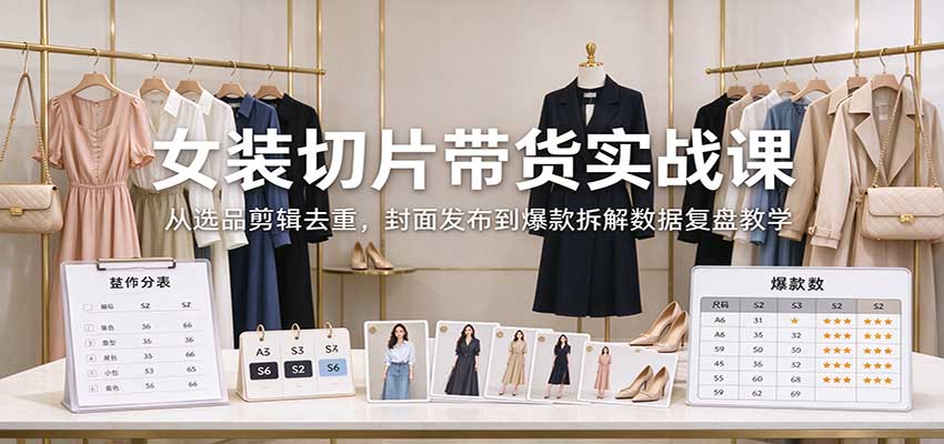 女装切片带货实战课:从选品剪辑去重,封面发布到爆款拆解数据复盘教学-副业网
