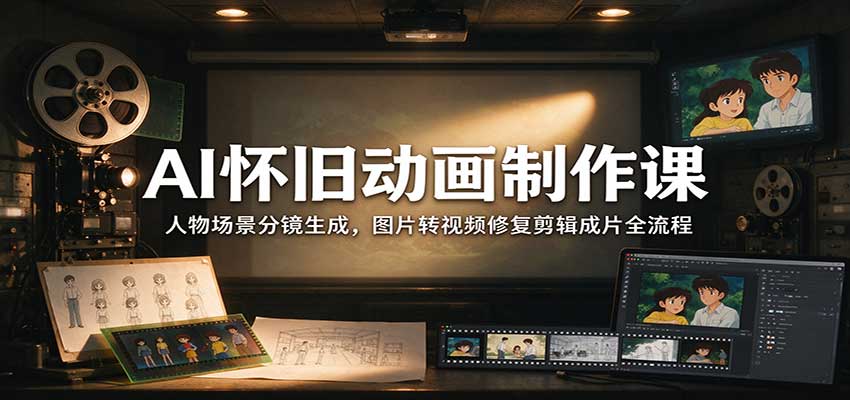 AI怀旧动画制作课:人物场景分镜生成,图片转视频修复剪辑成片全流程-副业网