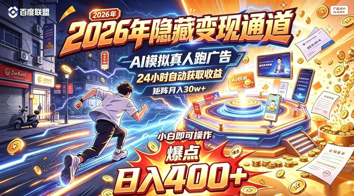 2026年别死磕自媒体，隐藏变现通道，AI模拟真人自动跑广告，小白即可操作，日入400+，矩阵月入可达到30w+【揭秘】-副业网
