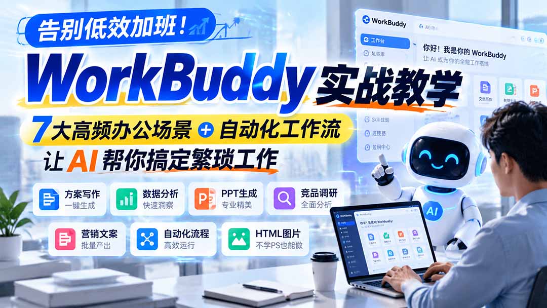 告别低效加班！WorkBuddy实战教学，7大高频办公场景＋自动化工作流，让AI帮你搞定繁琐工作-副业网