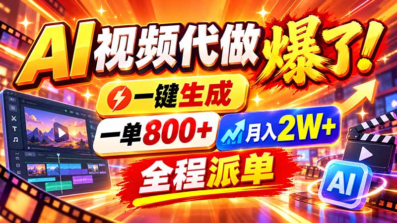 2026年底新赛道，AI视频代做一单800+，小白可做，告别打工-副业网