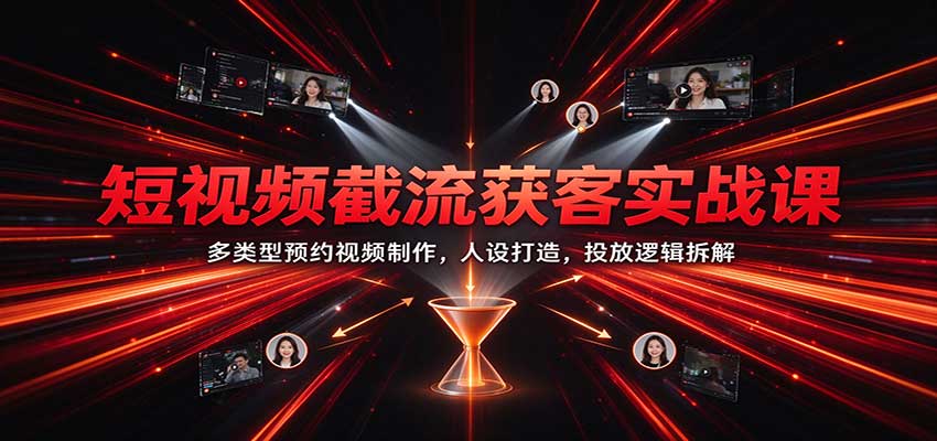 短视频截流获客实战课：多类型预约视频制作，人设打造，投放逻辑拆解-副业网