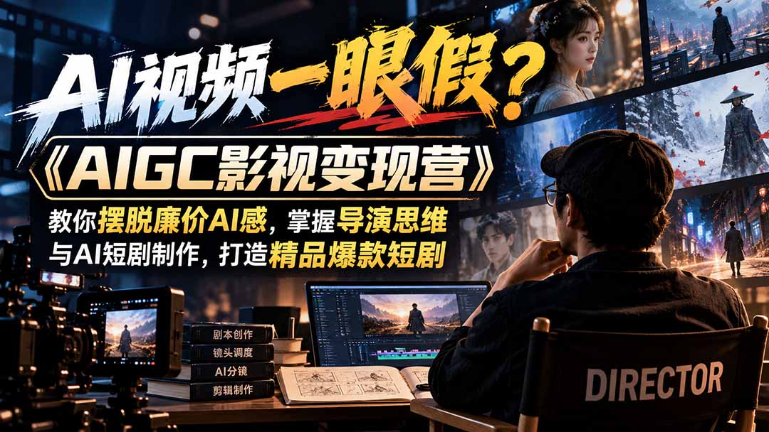 【无水印】AI视频一眼假？《AIGC影视变现营》教你摆脱廉价AI感，掌握导演思维与AI短剧制作，打造精品爆款短剧-副业网