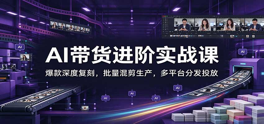 AI带货进阶实战课:爆款深度复刻,批量混剪生产,多平台分发投放-副业网