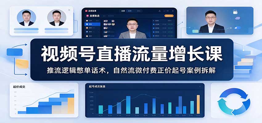 视频号直播流量增长课:推流逻辑憋单话术,自然流微付费正价起号案例拆解-副业网